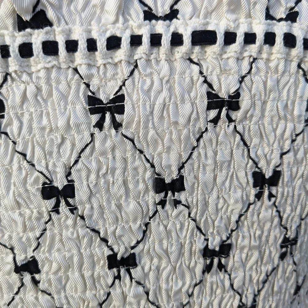 Bow Print Babydoll Mini Dress Small White Puff Sleeve Coquette Cottagecore - Picture 10 of 12